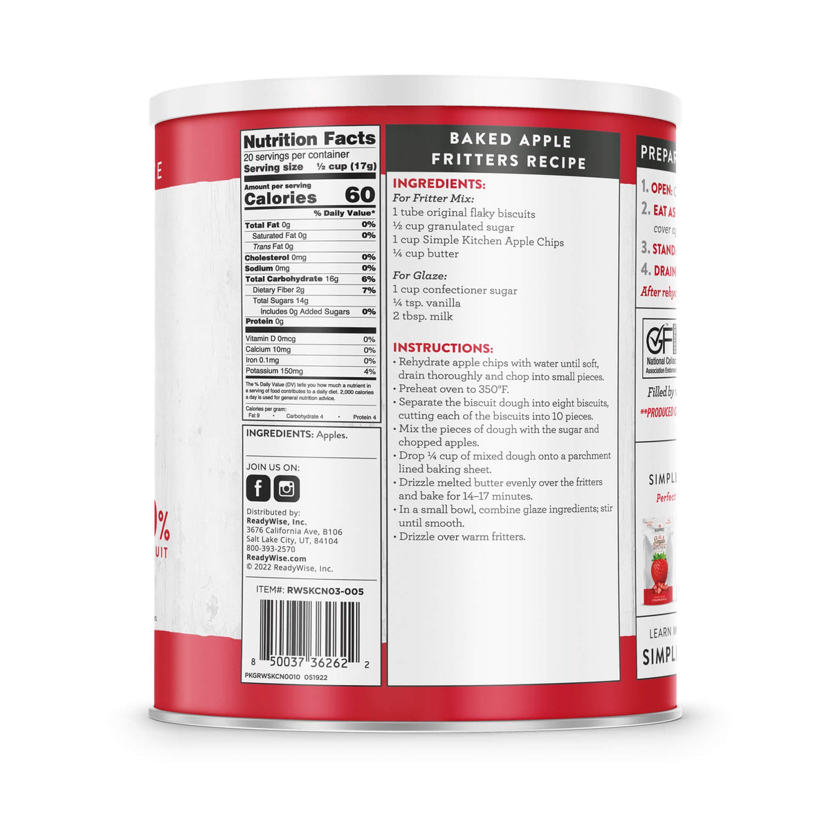 Dehydrated Apple Chips - 20 Serving #10 Can