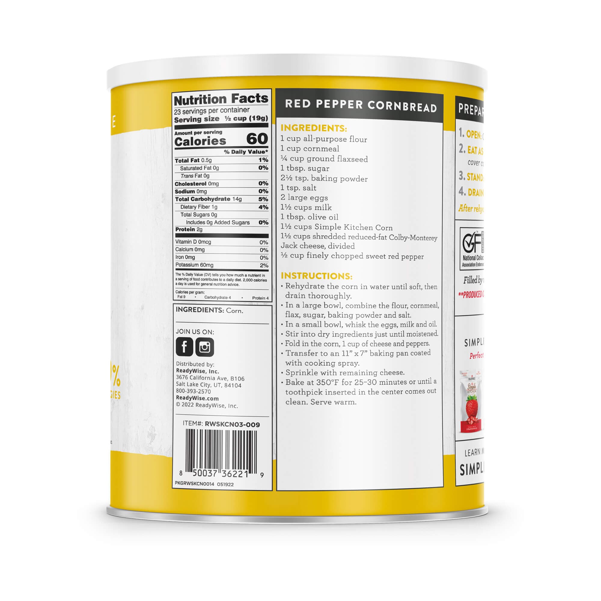 Freeze-Dried Corn - 23 Servings #10 Can