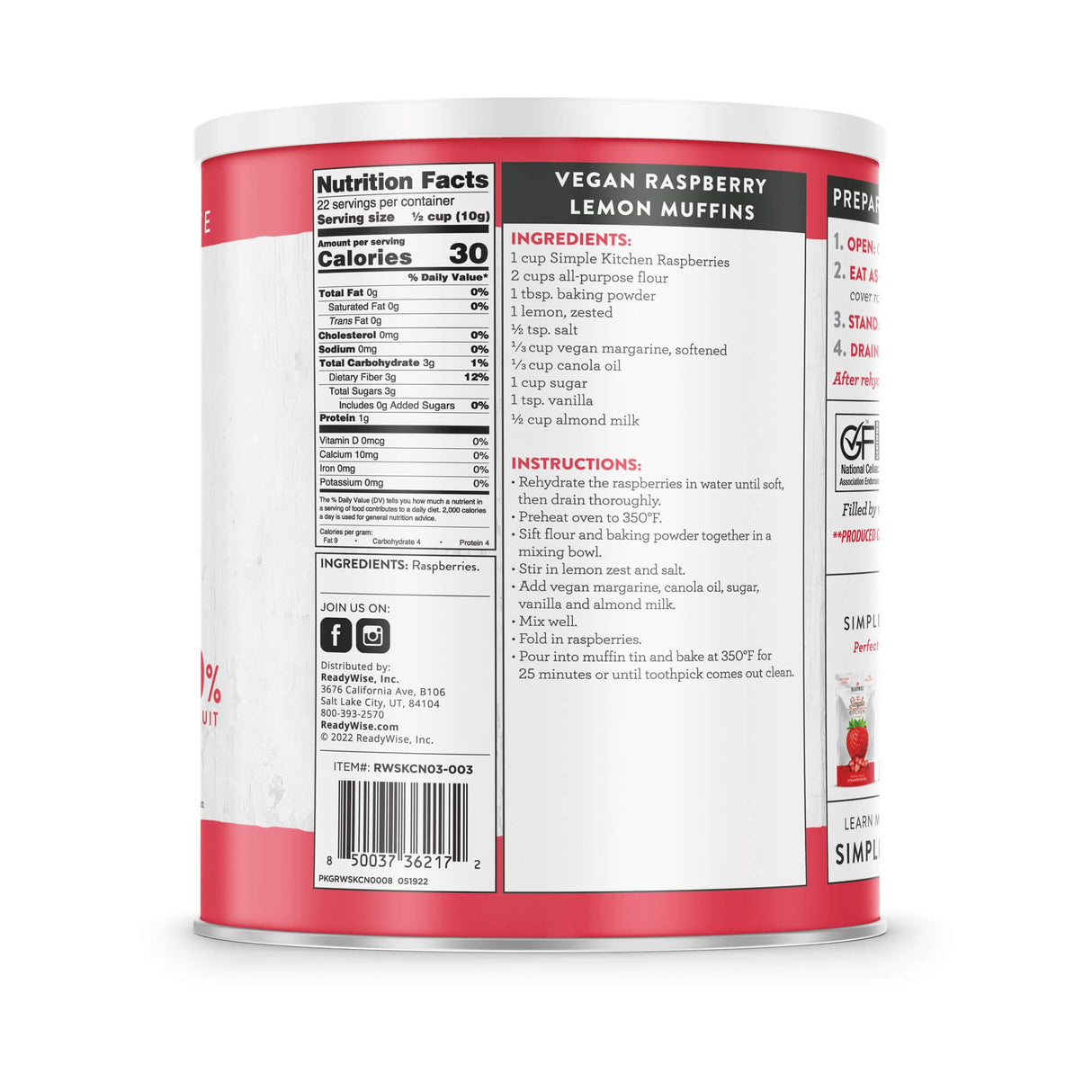 Freeze-Dried Raspberries - 22 Servings #10 Can