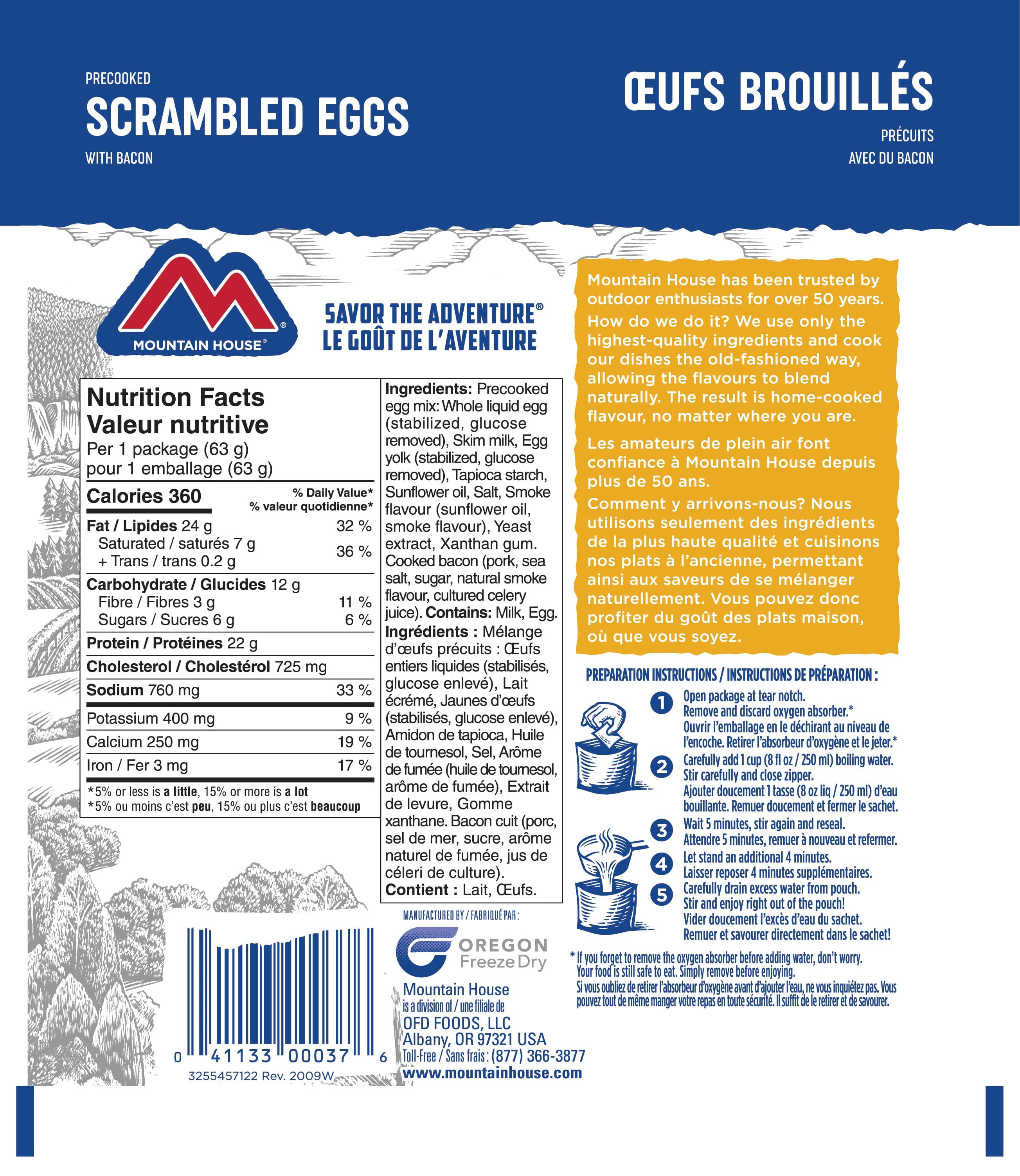 Mountain House Scrambled Eggs with Bacon Pouch (Gluten Free) - One Serving (EARLY EXPIRATION 2051-2053)