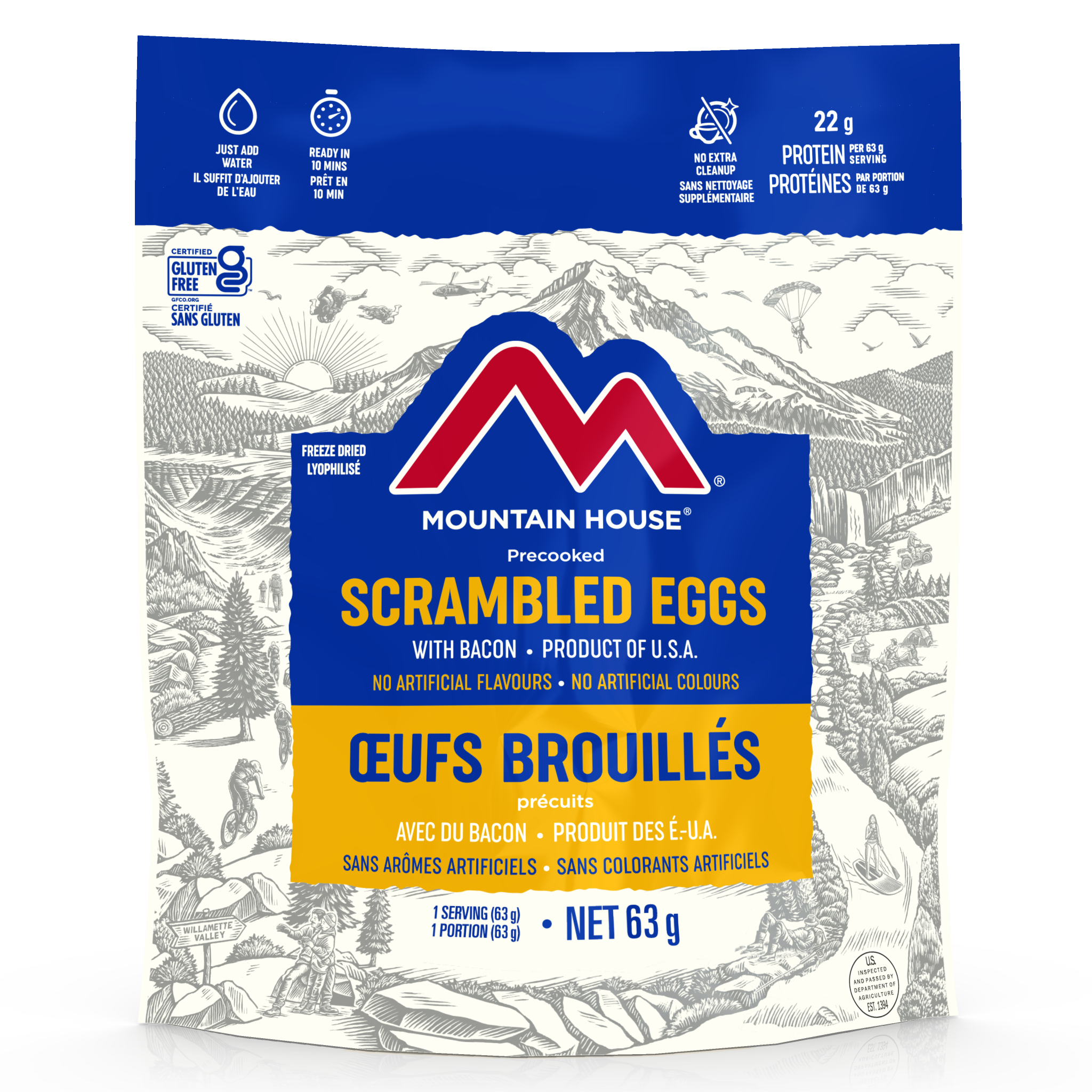 Mountain House Scrambled Eggs with Bacon Pouch (Gluten Free) - One Serving