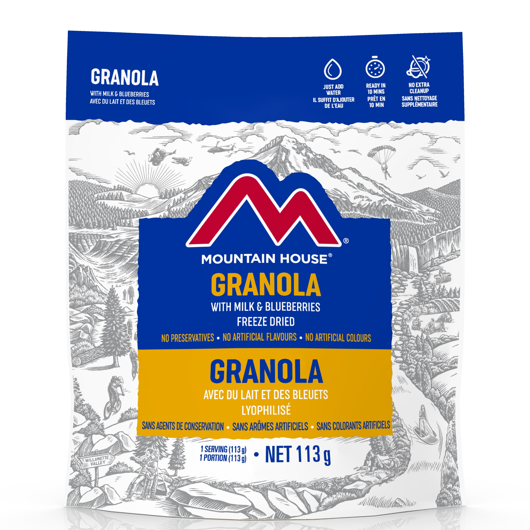 Mountain House Granola with Milk and Blueberries Pouch - One Serving (EARLY EXPIRATION 2051-2053)