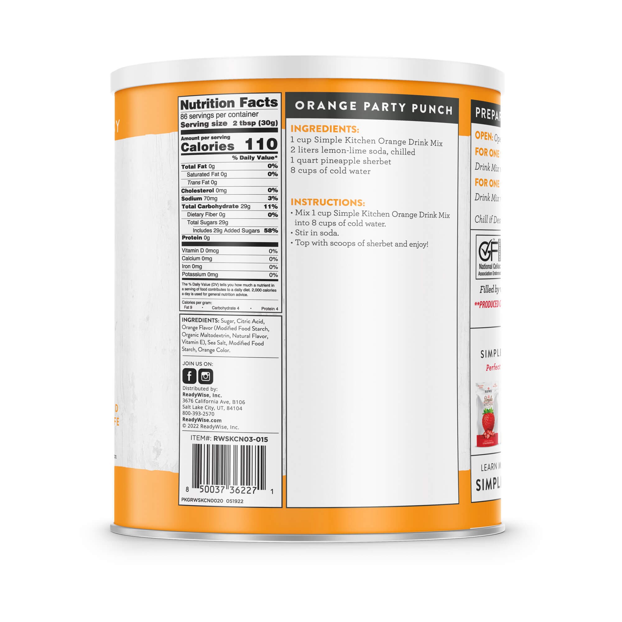 Orange Drink Mix - 86 Serving #10 Can