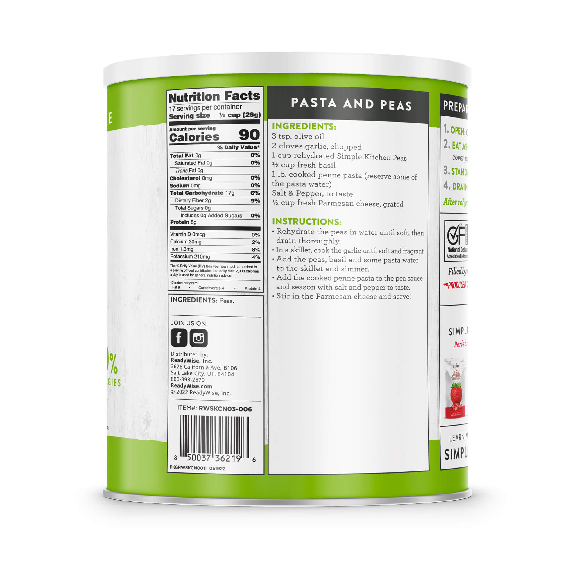 Freeze-Dried Peas - 17 Serving #10 Can