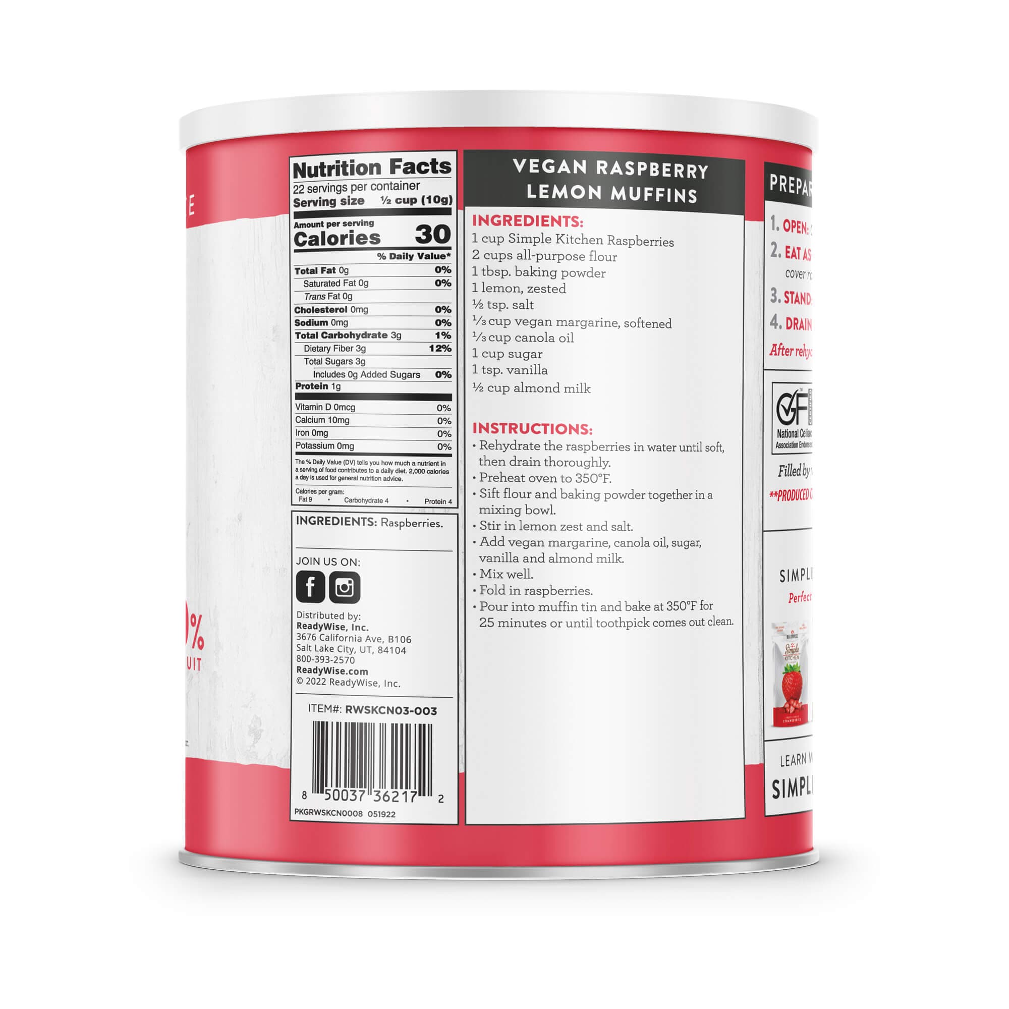 Freeze-Dried Raspberries - 22 Serving #10 Can